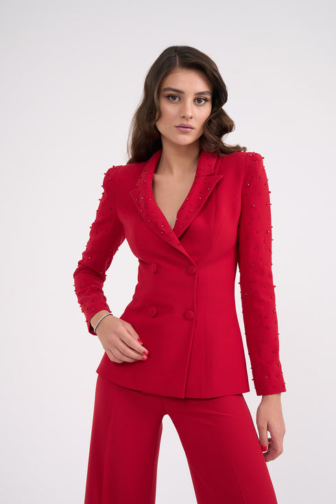 Beaded Sleeves And Neck, Double Breasted Jacket